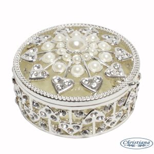 TRINKET BOX PEARL/HEARTS IVORY (7CM)